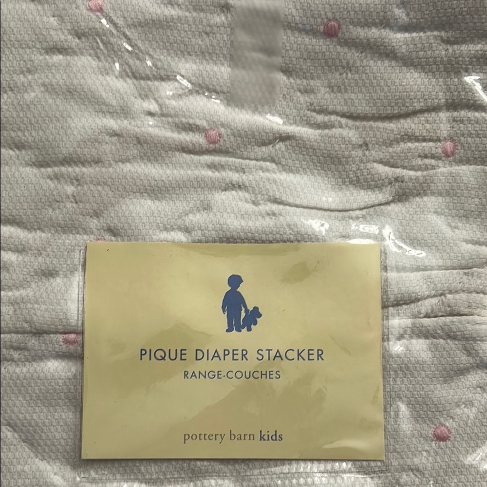 New Pottery Barn Kids Pique Diaper Stacker White and pink polka dot